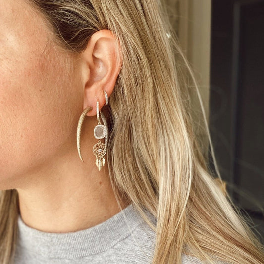 14k Gold Pave Huggies