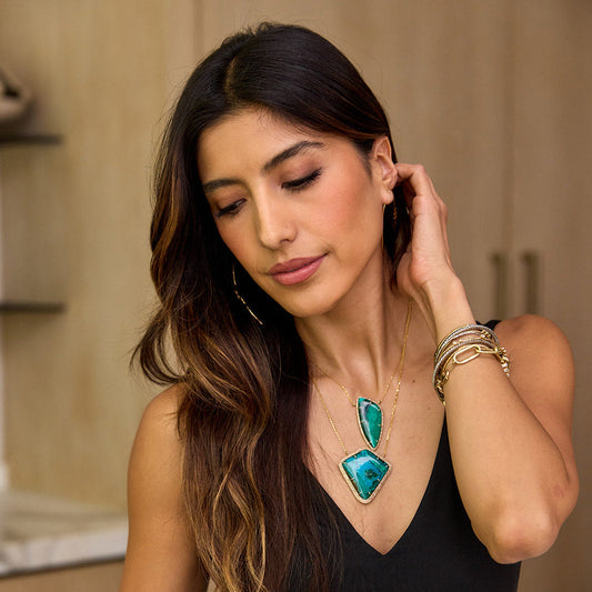 14k Chrysocolla Elongated Teardrop Diamond Necklace