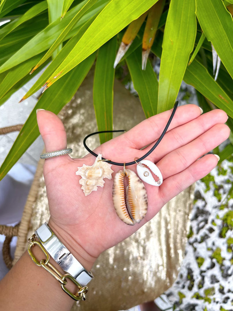 14k Gold and Rubber Cord Necklace