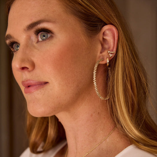 3 Diamond Yellow Gold Triangle Studs