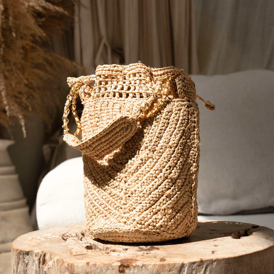Buckety Raffia Bag - Beige