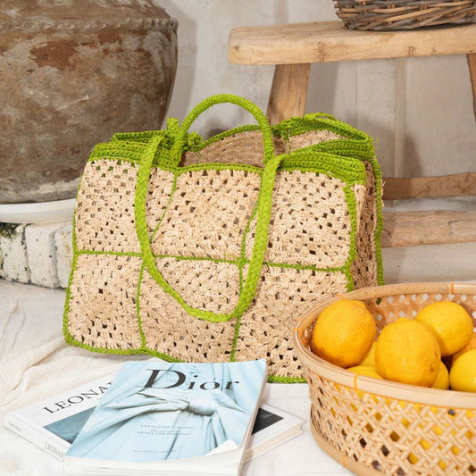Carrey Raffia Tote Bag - Green