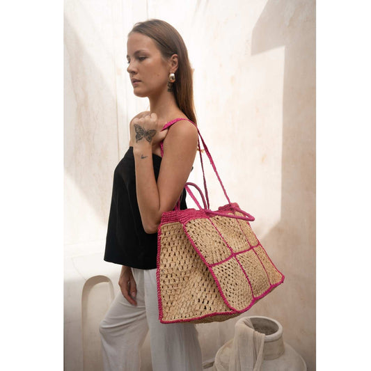 Carrey Raffia Tote Bag - Fuchsia