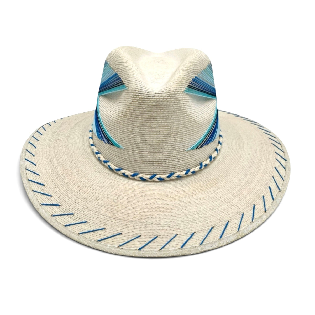 Chevron Palm Leaf Hat - Coastal Blue