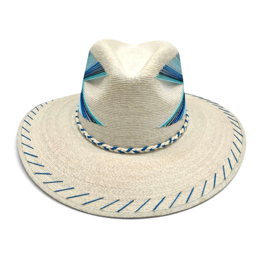 Chevron Palm Leaf Hat - Coastal Blue