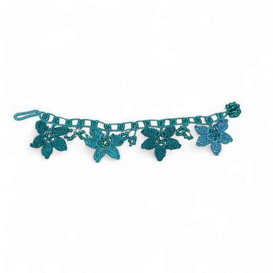 Flower Crochet Bracelet - Teal