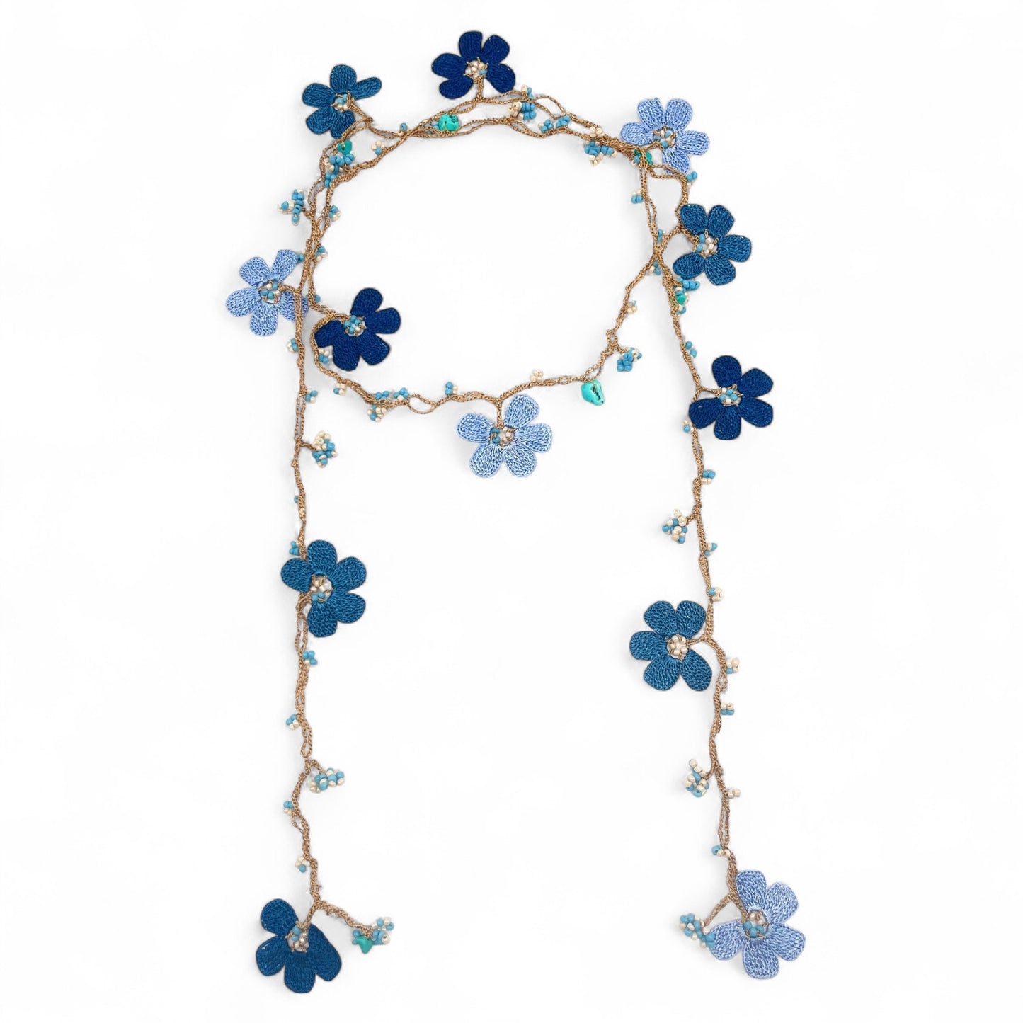 Elissa Crochet Lariat Necklace- Navy-Light Blue