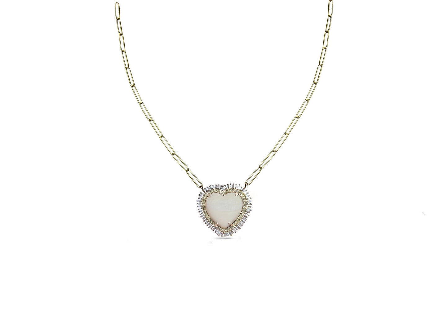 14K Baguette Walrus Tusk Heart Charm Necklace