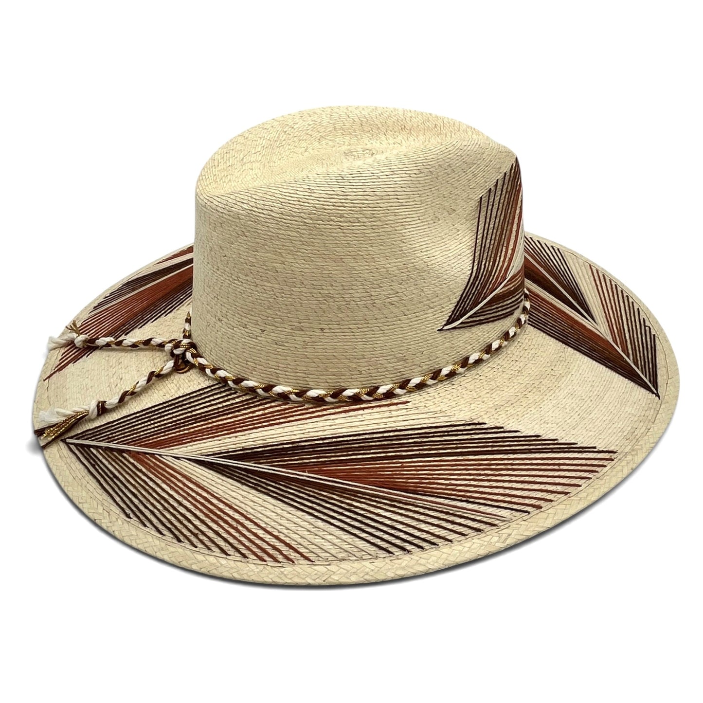 Feather Palm Leaf Hat (Natural with Dk Brown, Lt Brown, Rust, Ivory)