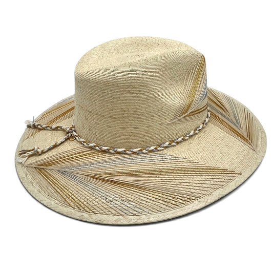 Feather Palm Leaf Hat (Natural with Metallic Silver, Gold, Ivory)