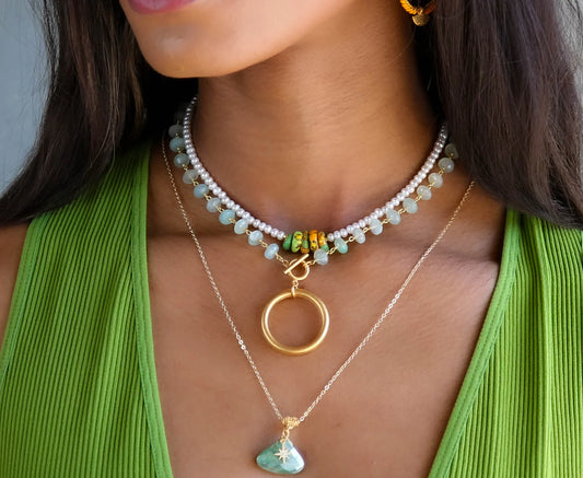 Flamenco Short Necklace in Greens