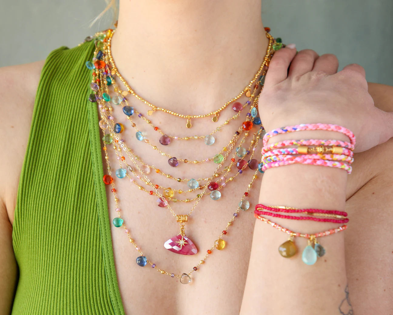 Gemstone Station Necklace in Blue Multi