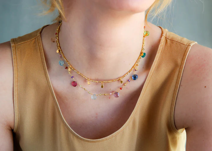Gemstone Station Necklace in Blue Multi