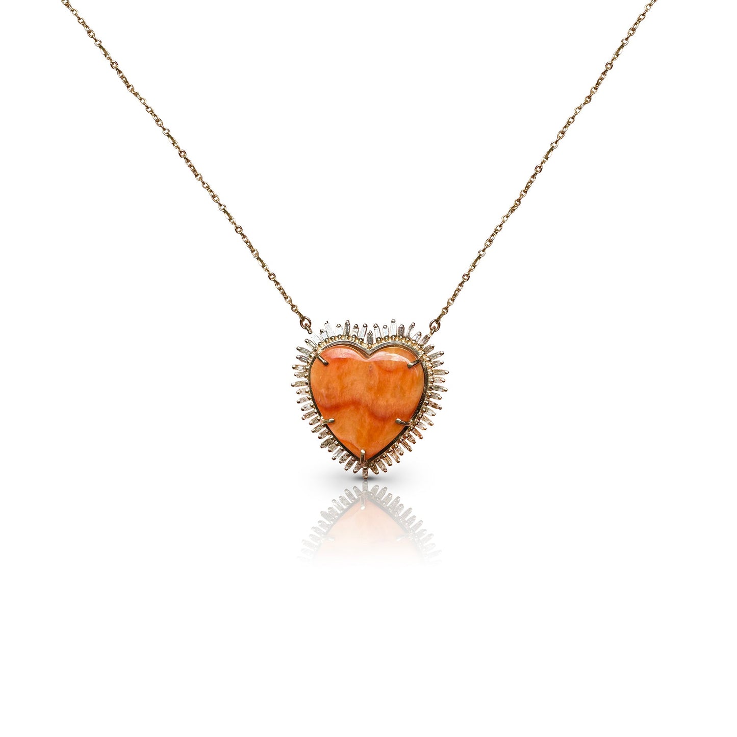 14k Diamond and Spiney Oyster Shell Heart Necklace