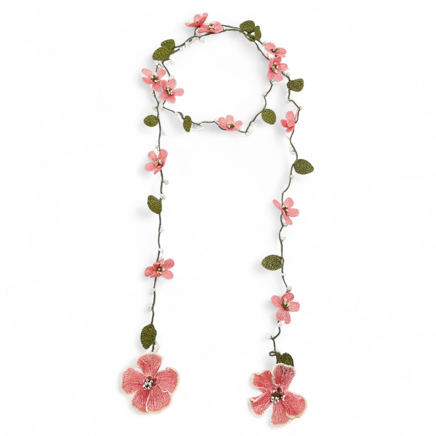 Lauren Floral Crochet Lariat Necklace - Pink