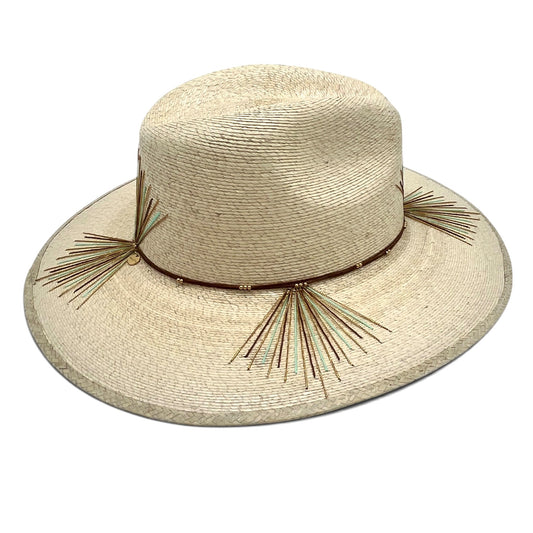 Mezcal Palm Leaf Hat (Natural with Mint, Brown, Metallic Gold)