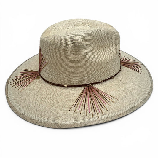 Mezcal Palm Leaf Hat (Natural with Pink, Brown, Metallic Gold)