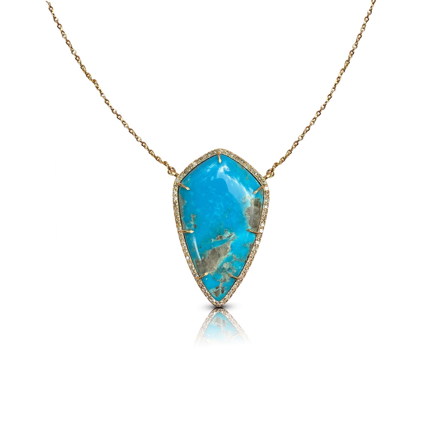 14k Sonoran Blue Turquoise Elongated Tear Drop Necklace