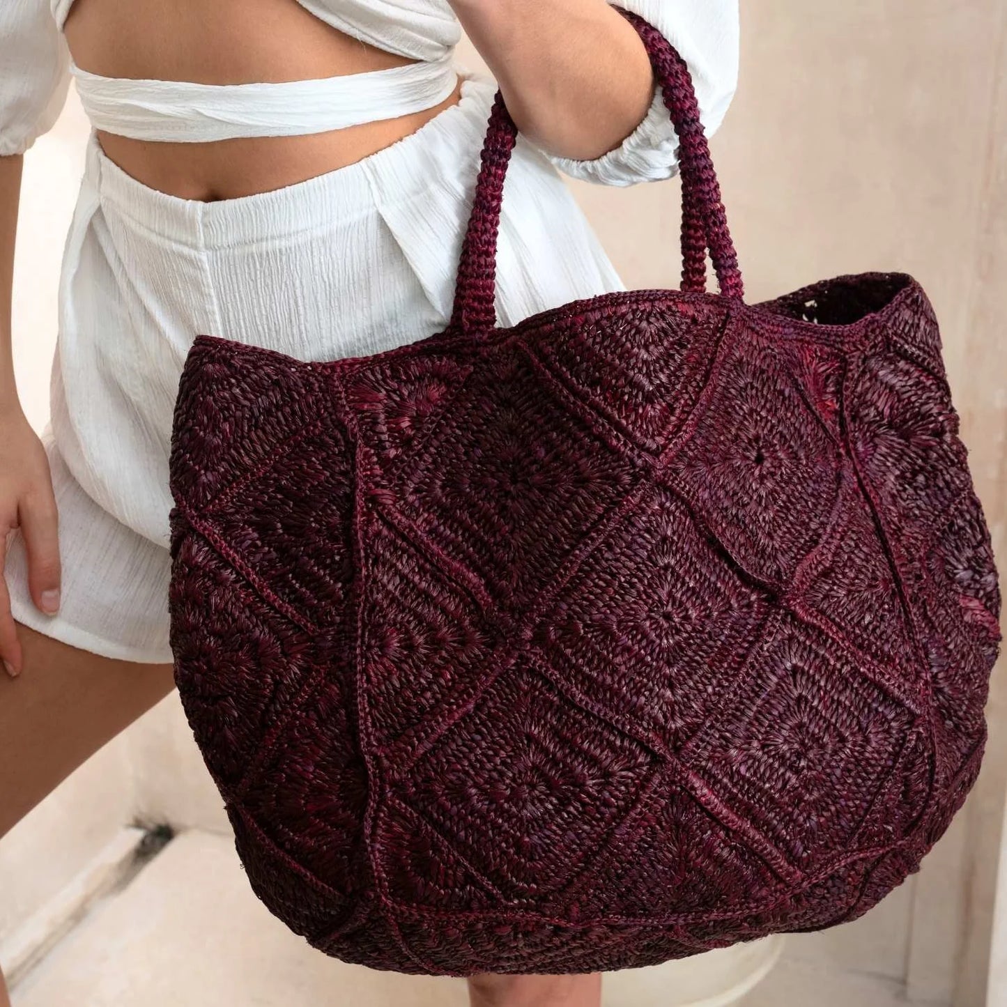 Nico Raffia Tote Bag - Aubergine