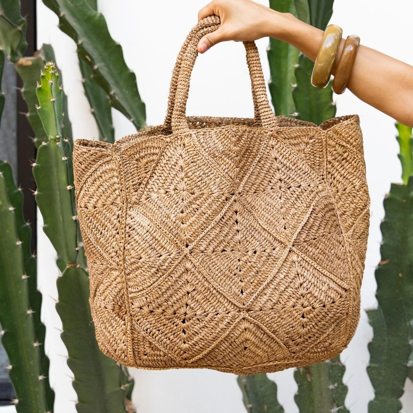 Nico Raffia Tote Bag - Caramel