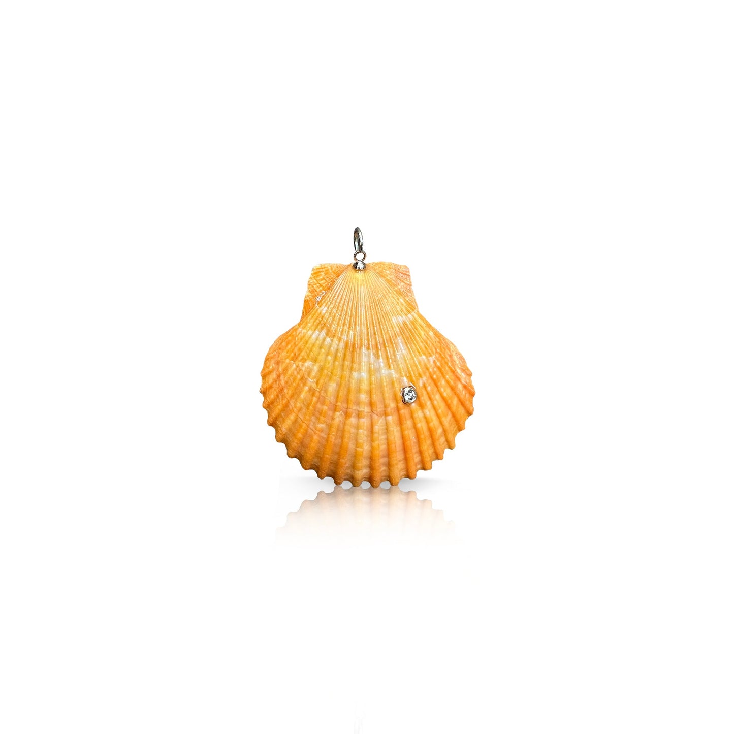 14k and Diamond Orange Scallop Shell Charm
