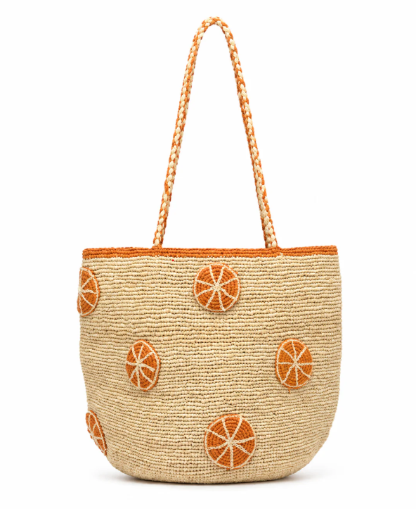 Orange Raffia Tote Basket