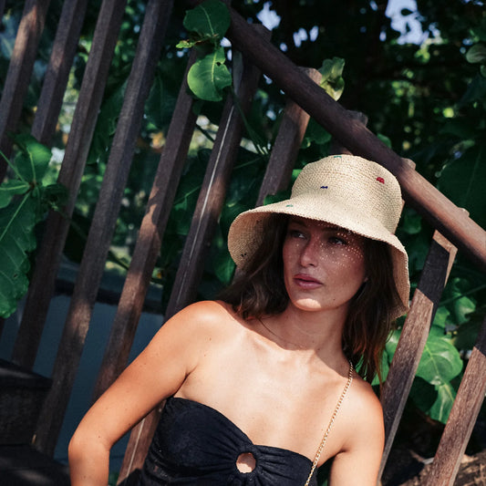 Pompom Raffia Hat