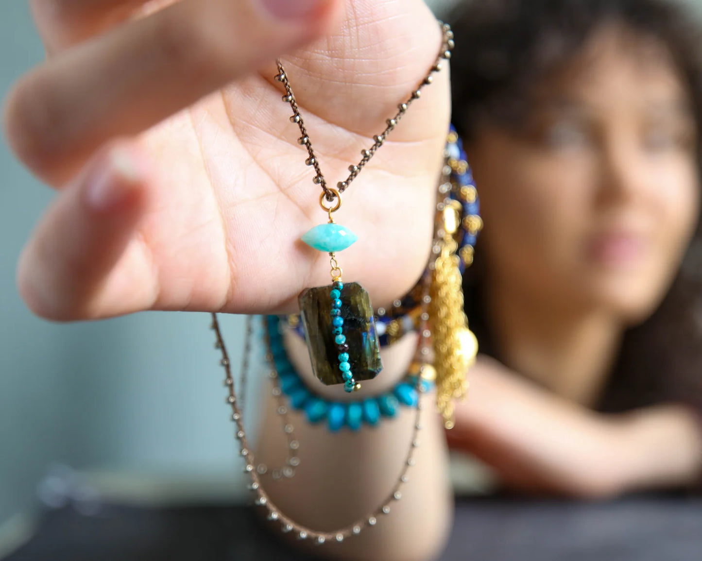 Provo Knotted Pendant Necklace in Amazonite