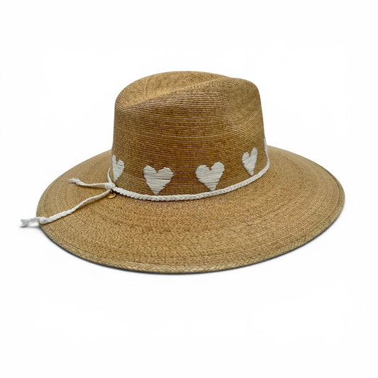 Sea Lovée Palm Leaf Hat (Tan with White Hearts)