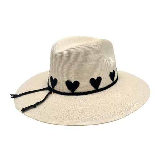 Sea Lovée Palm Leaf Hat (White with Black Hearts)