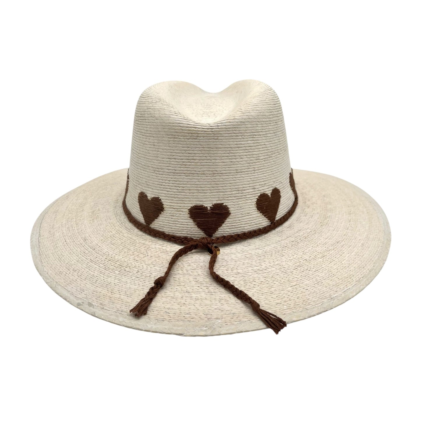 Sea Lovée Palm Leaf Hat (White with Chocolate Brown Hearts)
