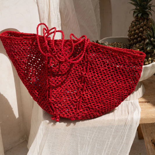 Sinah Raffia Tote Bag - Red