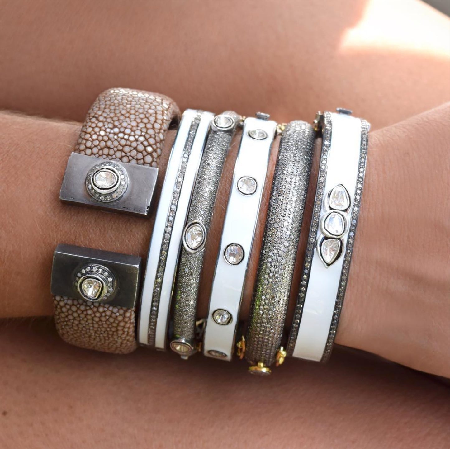 Pave + 6 Sliced Diamond Bangle