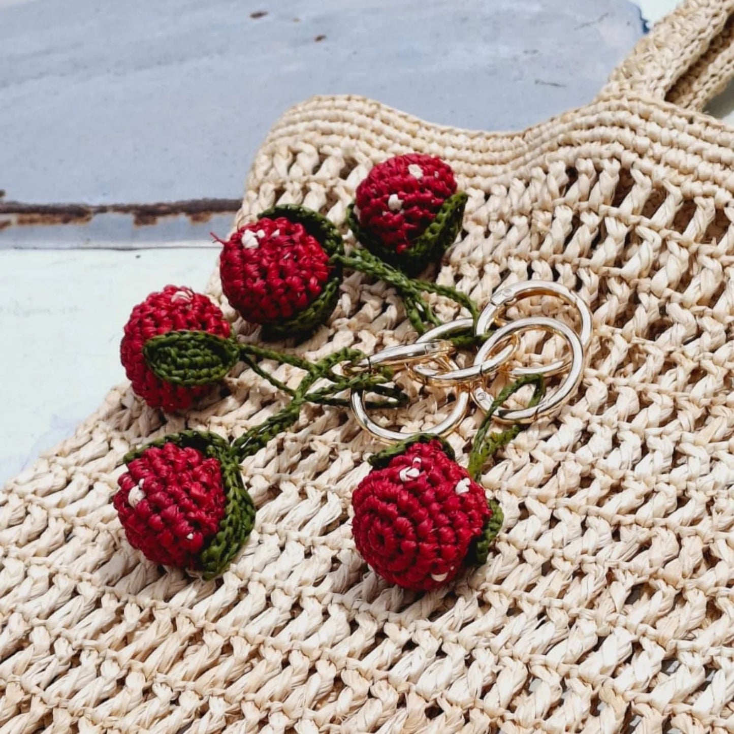 Strawberry Raffia Keyring