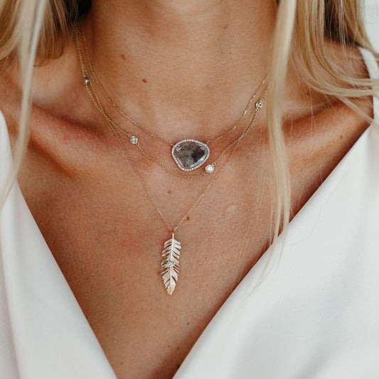 14k Bezel Set Feather Necklace