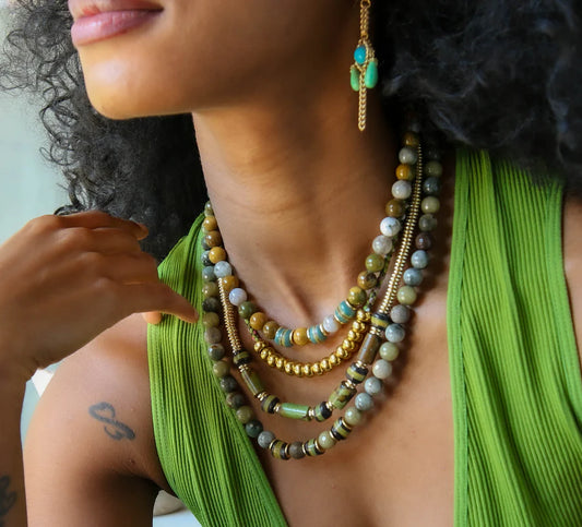 Sheba Beaded Necklace in Blue Opal