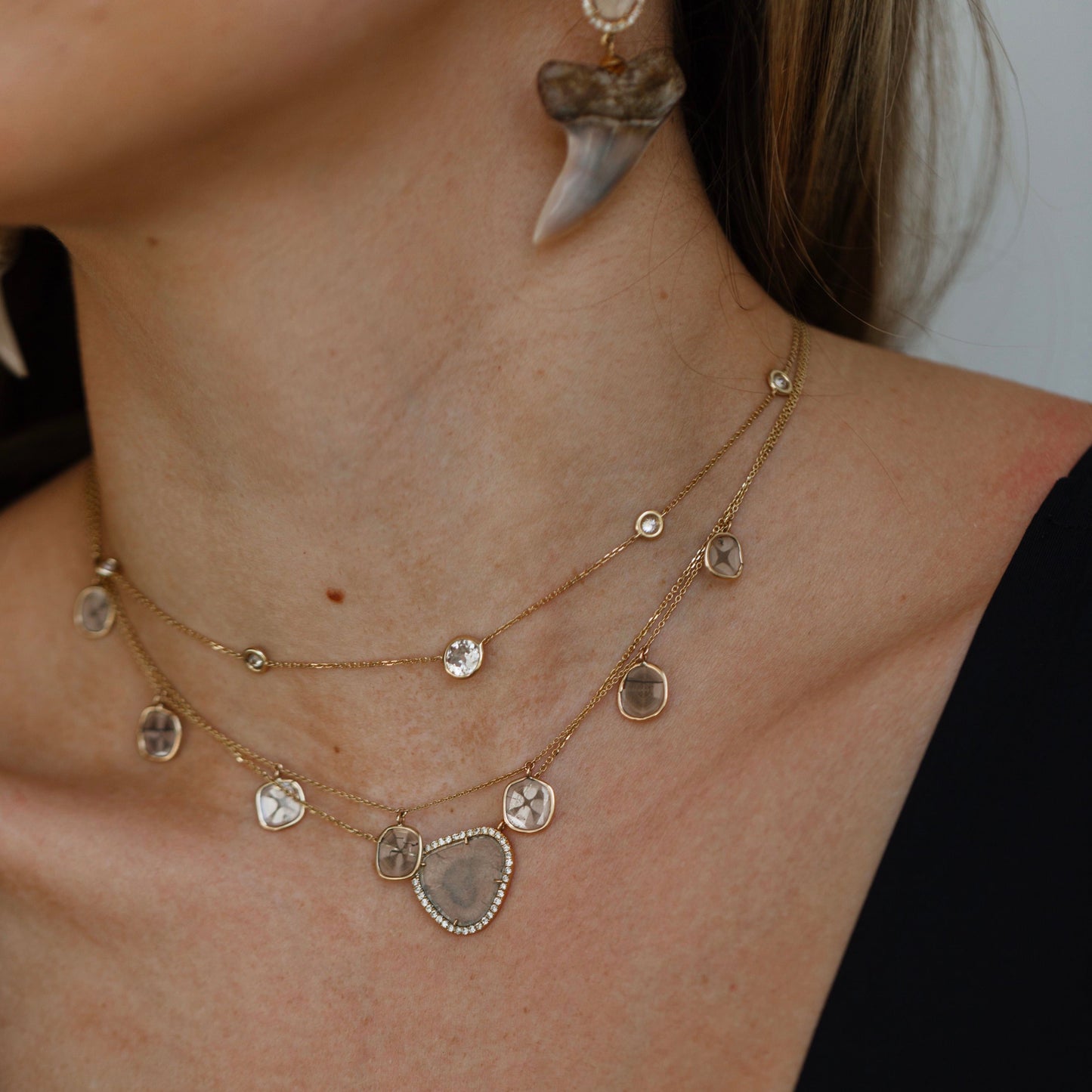 14k Sliced Diamond Dangle Necklace