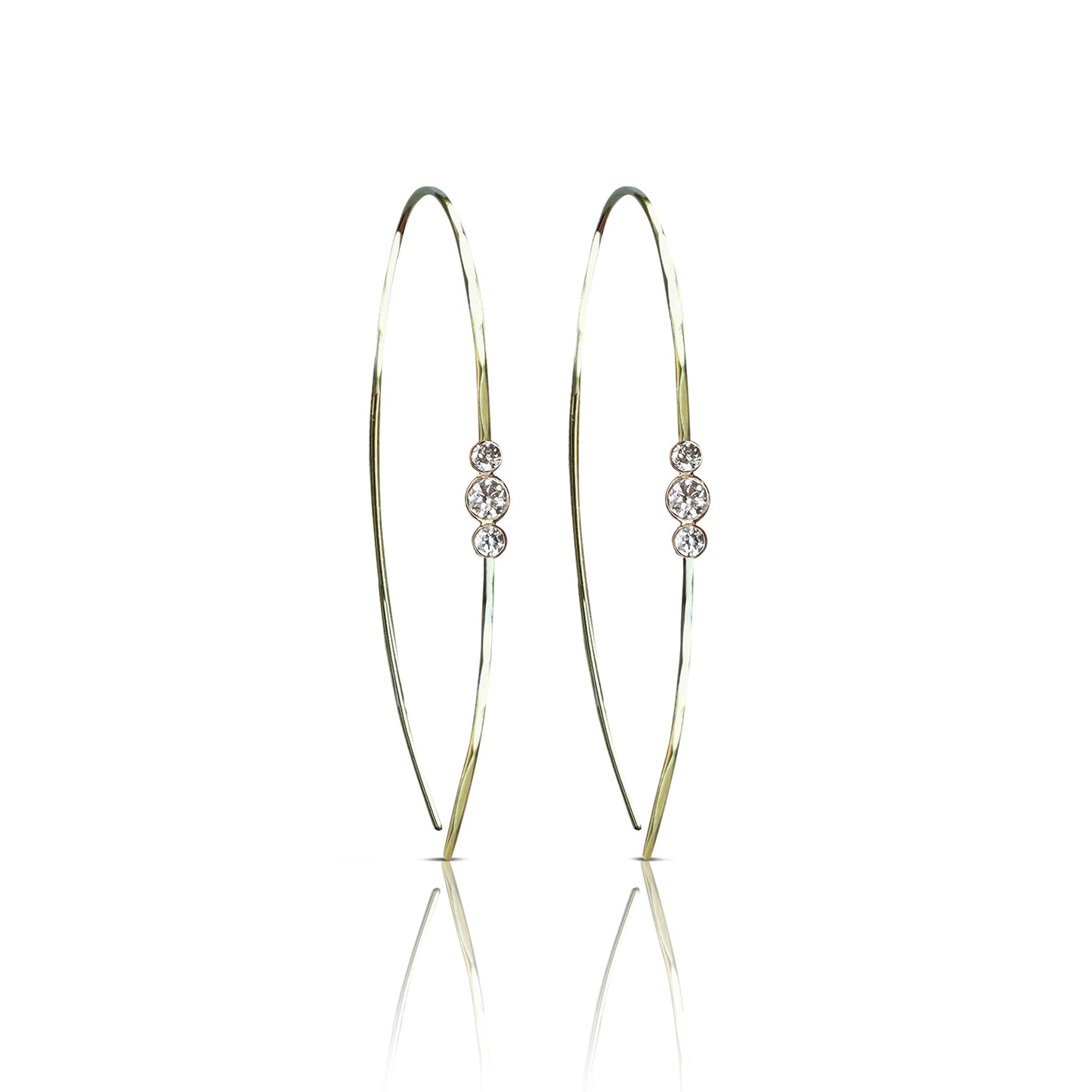 14k Hammered 3 Diamond Earrings