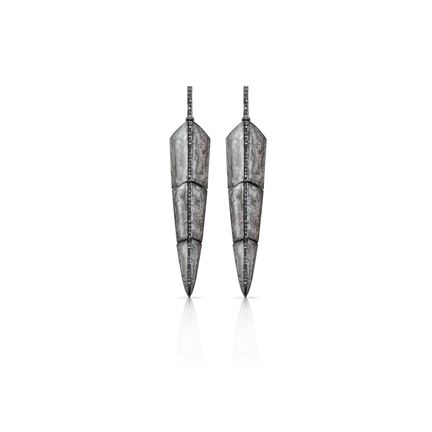 Pearl Brown Enamel Feather Earrings