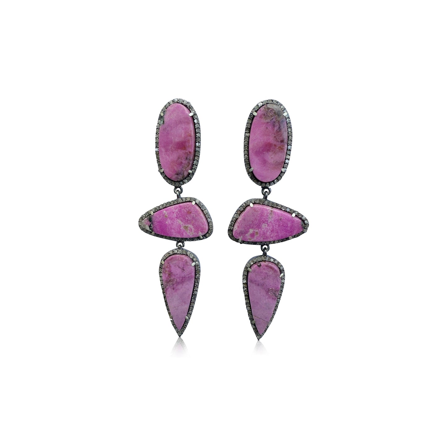Pink Cobalto Calcite Triple Drop Earrings