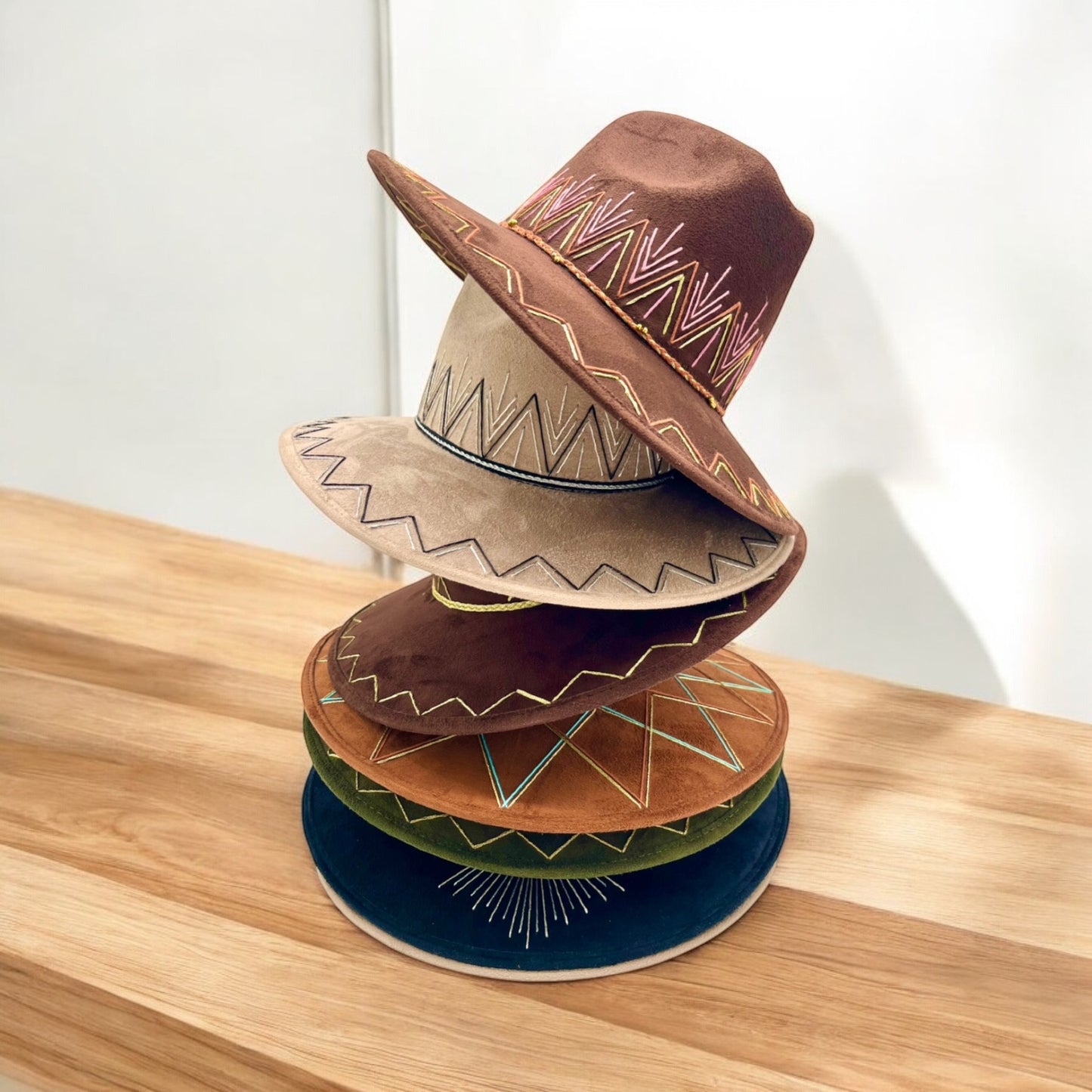 Zig Zag Vegan Suede Wide Brim Fedora