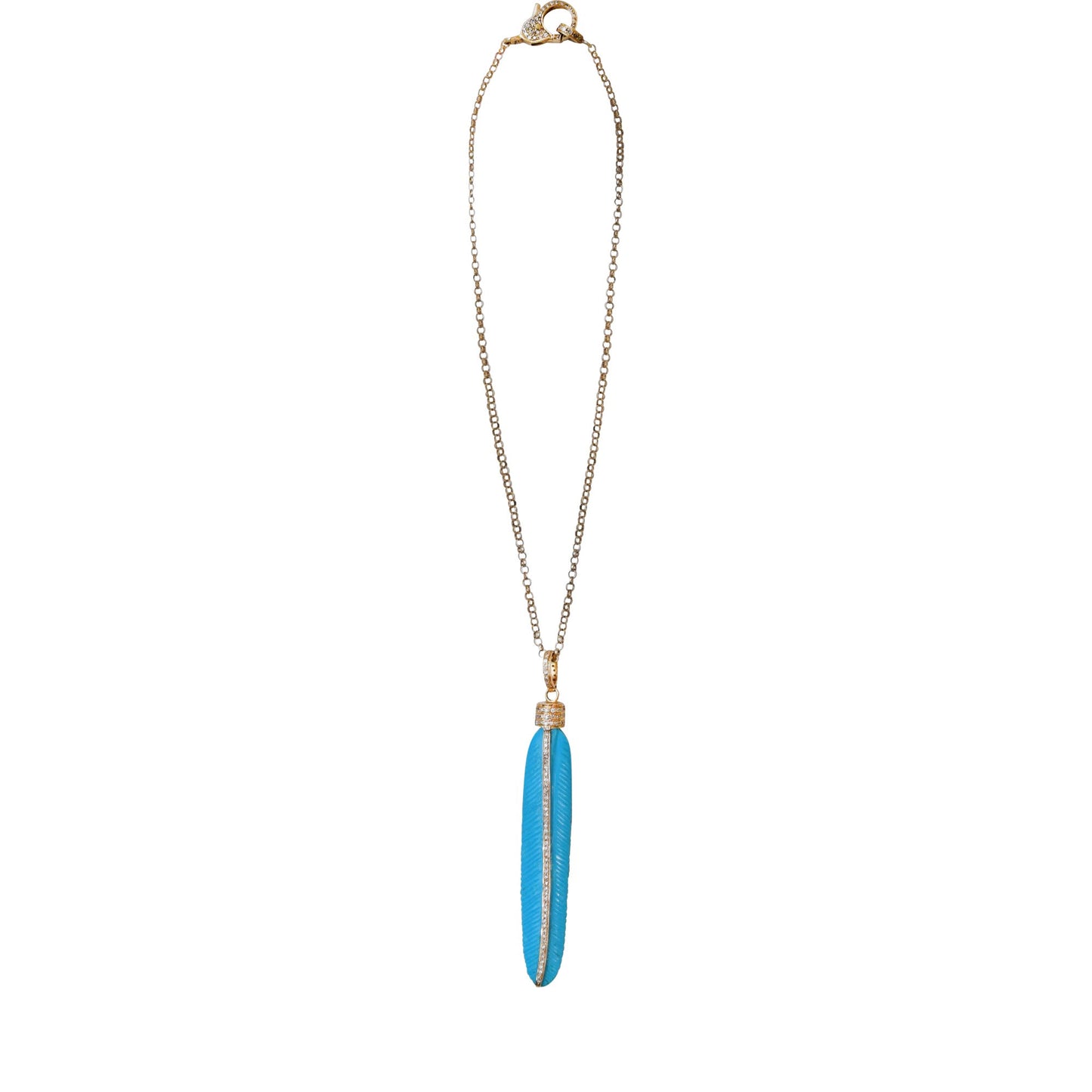 14k Carved Turquoise Feather Pendant