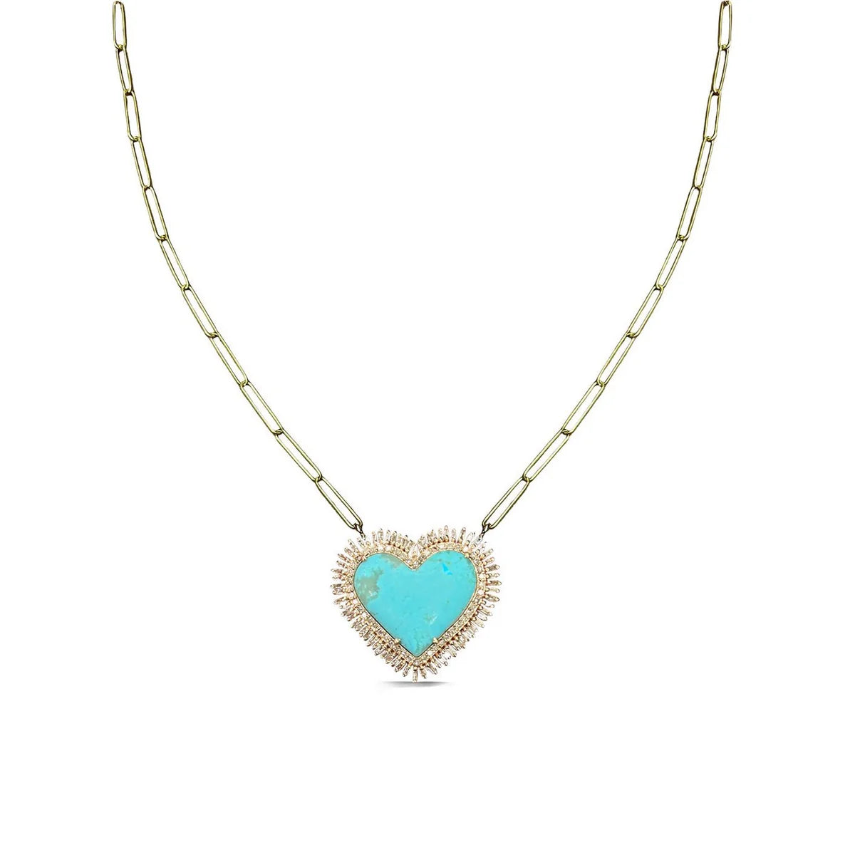 14K Baguette Turquoise Heart Charm Necklace