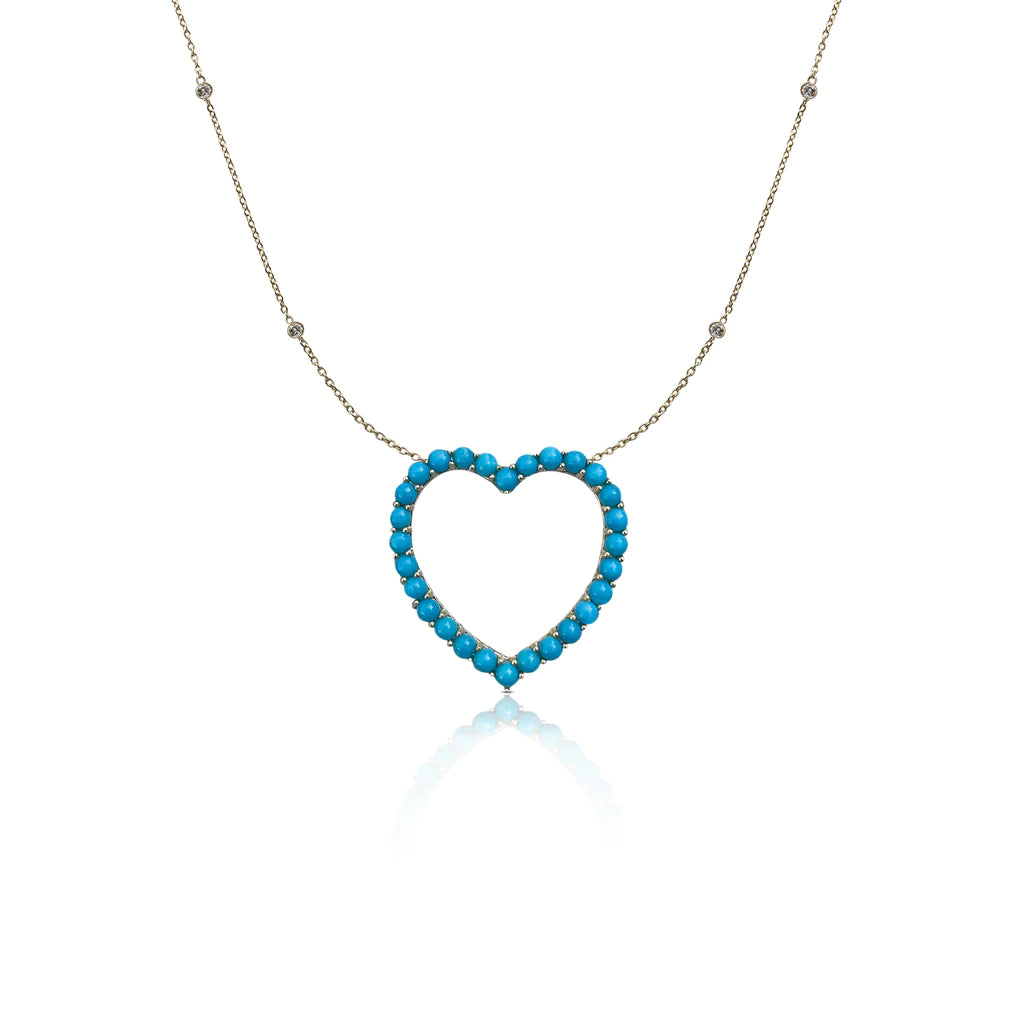 14K Diamond and Turquoise Open Heart Necklace