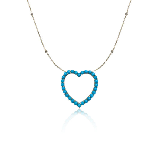 14K Diamond and Turquoise Open Heart Necklace