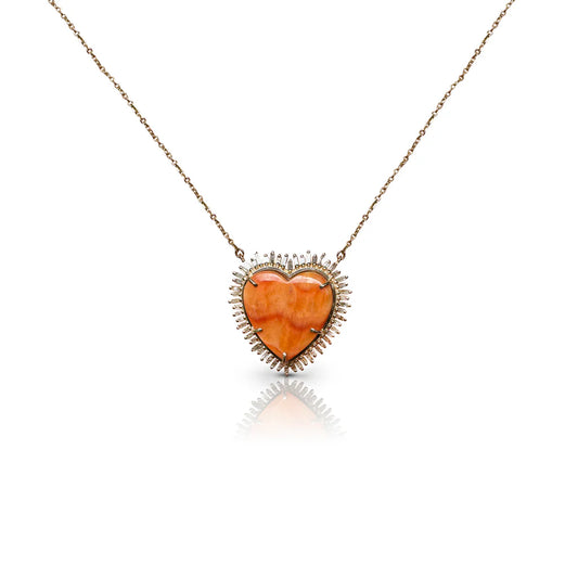 14K Diamond and Spiney Oyster Shell Heart Necklace