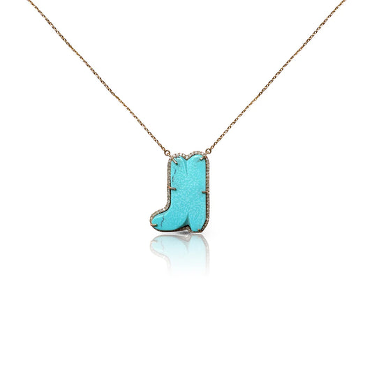 14K Diamond and Turquoise Boot Necklace