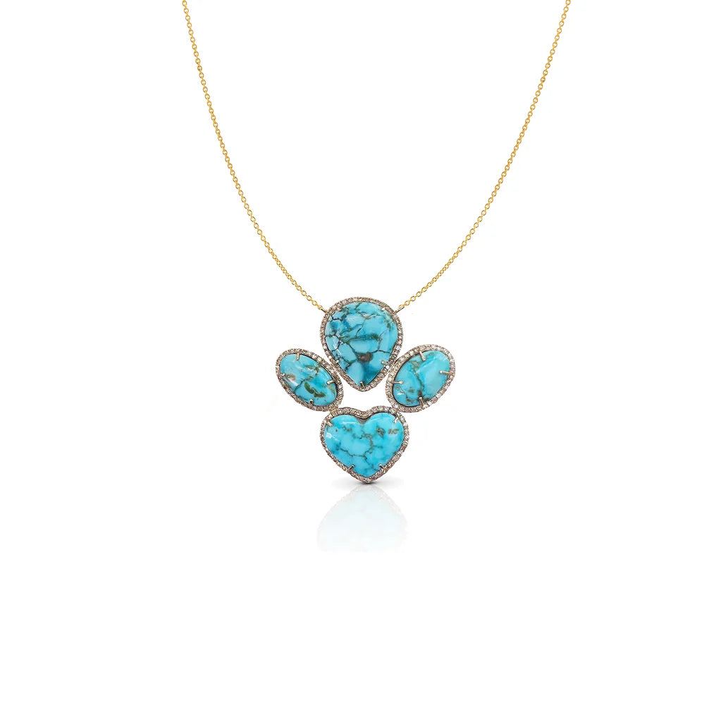 14K Small Turquoise Free Form and Heart Necklace