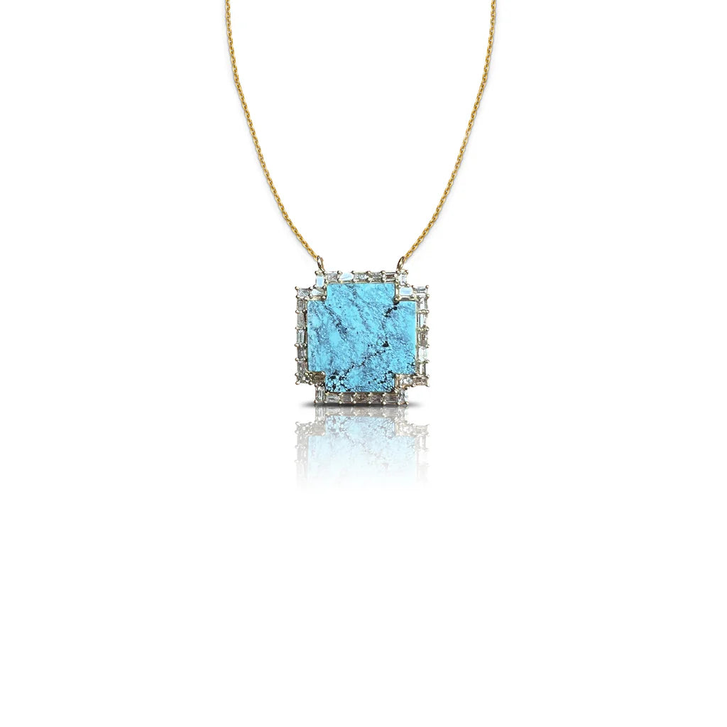 14K Turquoise Cross Baguette Necklace