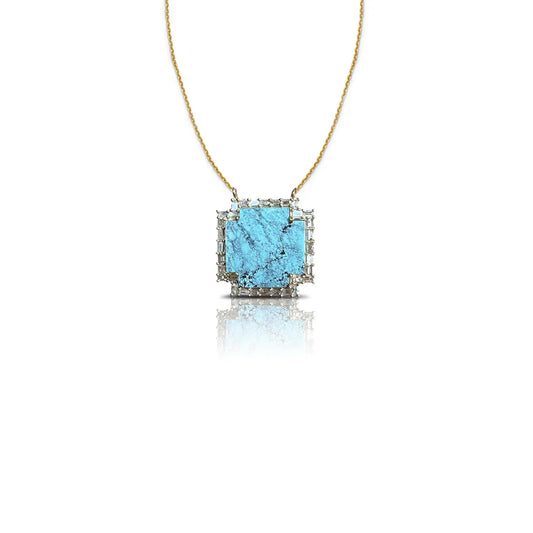 14K Turquoise Cross Baguette Necklace